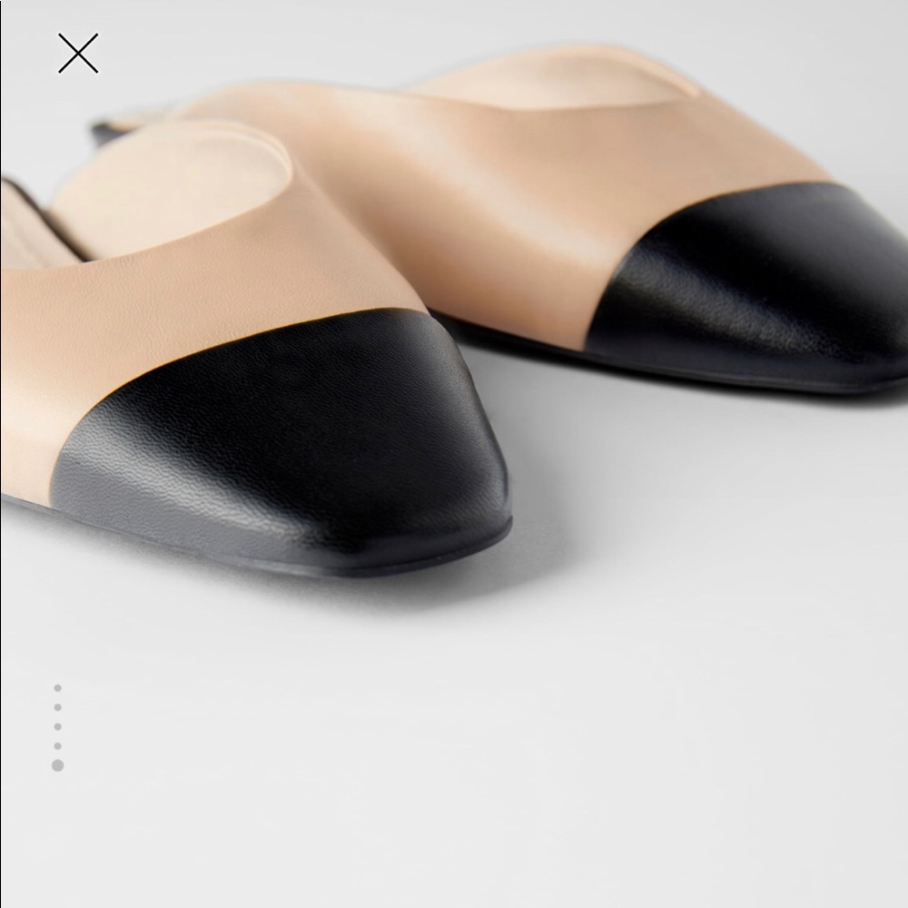 NWT ZARA Leather Mules Beige Black - Picture 5 of 9